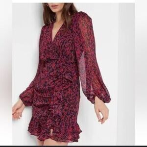 Express Vibrant ruffle abstract print Long Sleeve Dress EUC M
